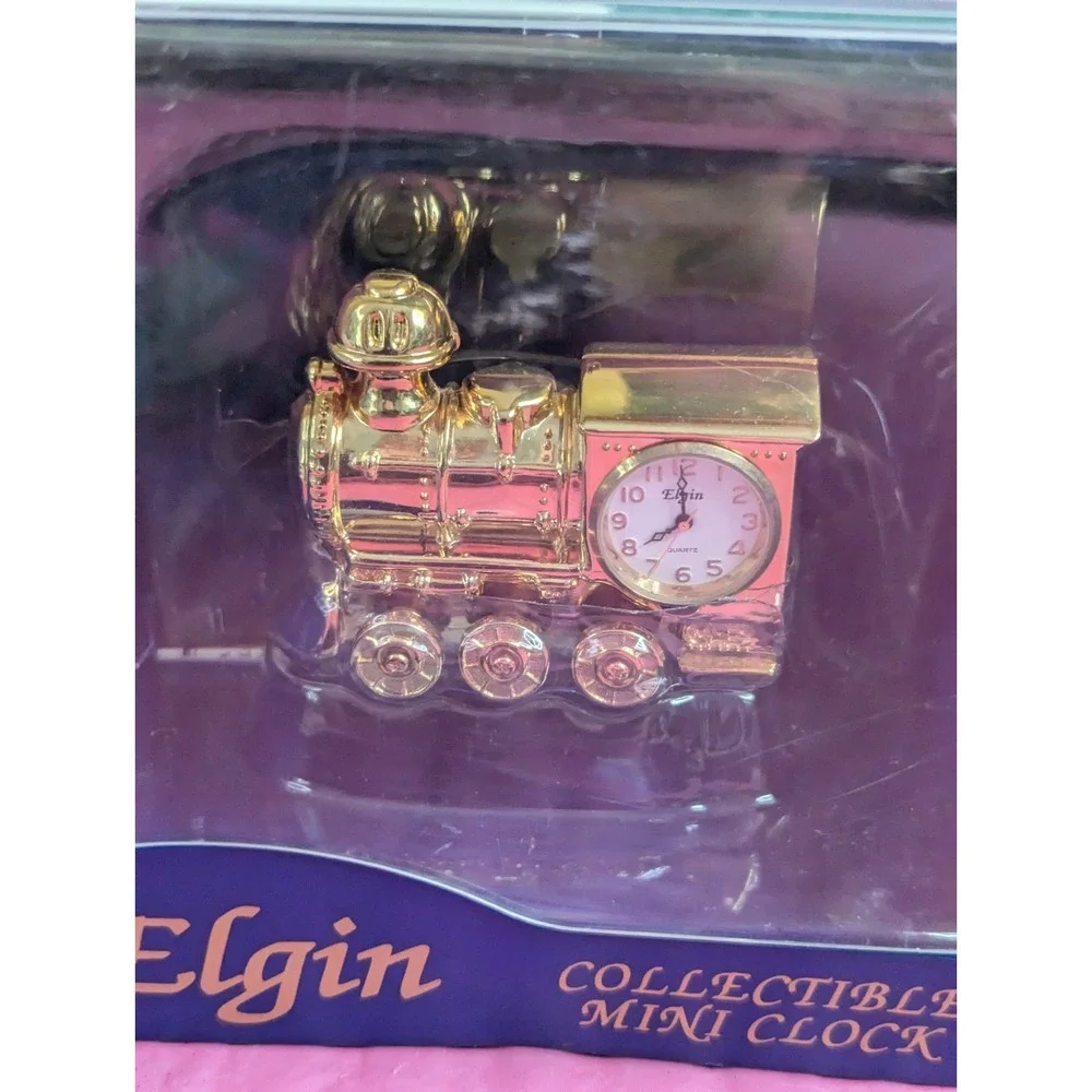 ELGIN collectible‎ mini gold train locomotive engine clock New in package